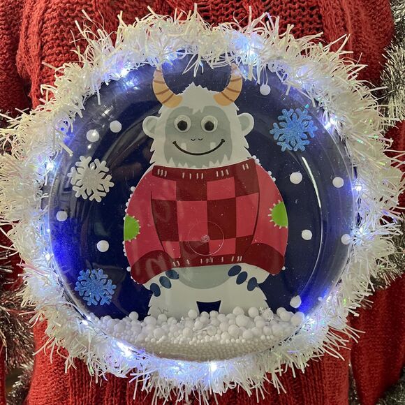 Yeti Abominable snowman snow 3D Tacky ugly woman Christmas sweater SM lights up! - Picture 3 of 10